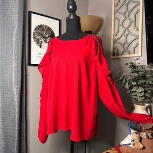 NWOT Ophelia Roe Red Ruffle and Lace Blouse